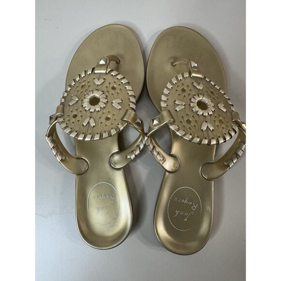 JACK ROGERS Womens Georgica Jelly Sandals 7 Gold Whip Stitch Summer Boho Preppy - Picture 5 of 13